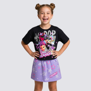 Conjunto Huntrix Franela y Falda Negro con Morado
