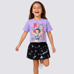 Conjunto Huntrix Franela y Falda Morado con Negro