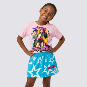 Conjunto Huntrix Franela y Falda Rosado con Azul