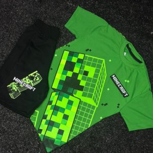 Conjunto Franela/Shot Niño Minecraft Verde Negro