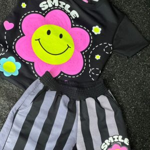 Conjunto Franela/Short Rayas Flor Negro