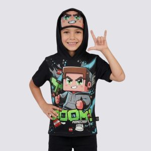 Franela Minecraft Negra Capucha/Máscara