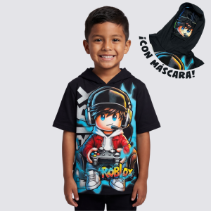 Franela Roblox Negra Capucha/Máscara