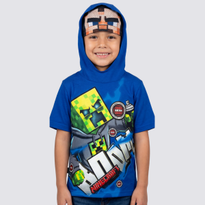 Franela Minecraft Azul Capucha/Máscara