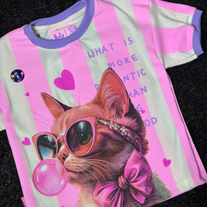 Franela Niña Gato Rosa/Morado