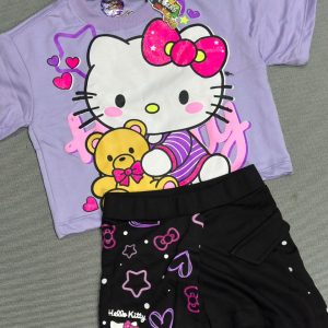 Conjunto Franela Falda Hello Kitty Morado Negro