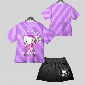 Conjunto Franela / Falda Niña Hello Kitty Morado Negro